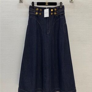 Zimmermann Navy Denim Skirt with Gold Buttons